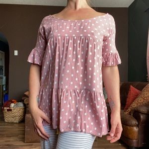 MISSLOOK Pink Polka Dot Blouse